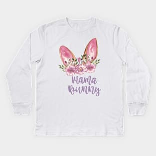 Mama Bunny - Easter Bunny Ears with Purple Flowers Kids Long Sleeve T-Shirt